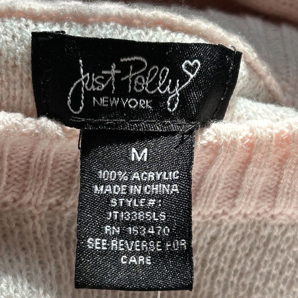 Just Polly New York Women's Medium Sweater Lake Cloud Scene Pink Blue NEW - Picture 7 of 9